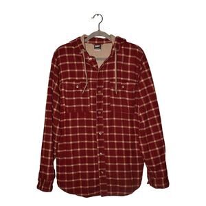 NIKE‎ 6.0 $175 Red Beige Plaid Flannel Hooded Shacket Button Down Men's Medium